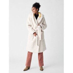 Faherty Women's Wonderland High Pile Fleece Sherpa Hooded Coat in Foam Size S